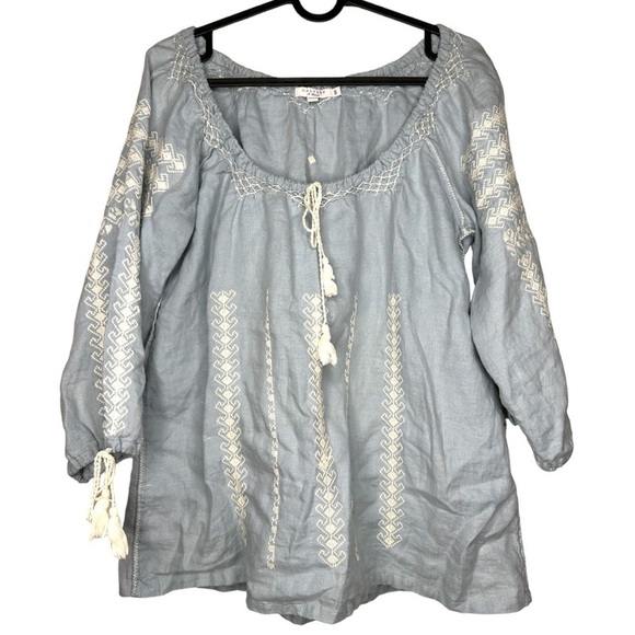 Calypso St. Barth Tops - Calypso St. Barth Embroidered Chambray Blouse Small Boho Chic